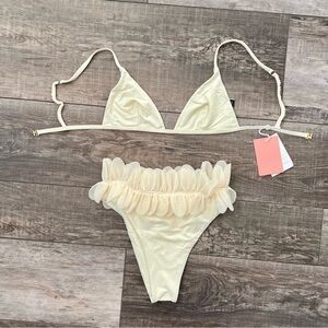 Elegant Cream Bikini with Ruffle Accent